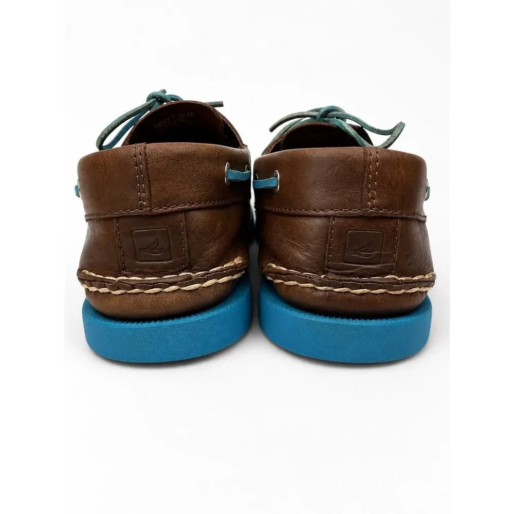 Sperry Top-Sider Men’s 11M Brown Leather Boat Shoes Blue Sole Lace-Up Loafers